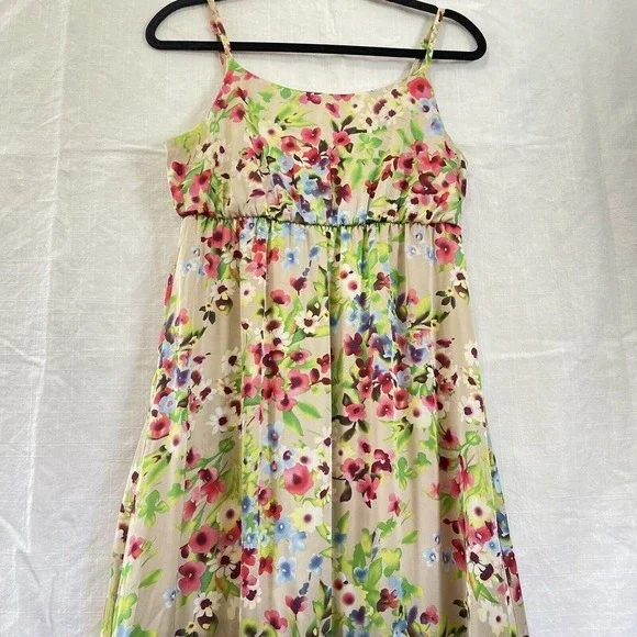 Old Navy Medium Women Floral Print Maxi Dress Sleeveless Tiered Ruffle Hem Beige - Picture 2 of 9